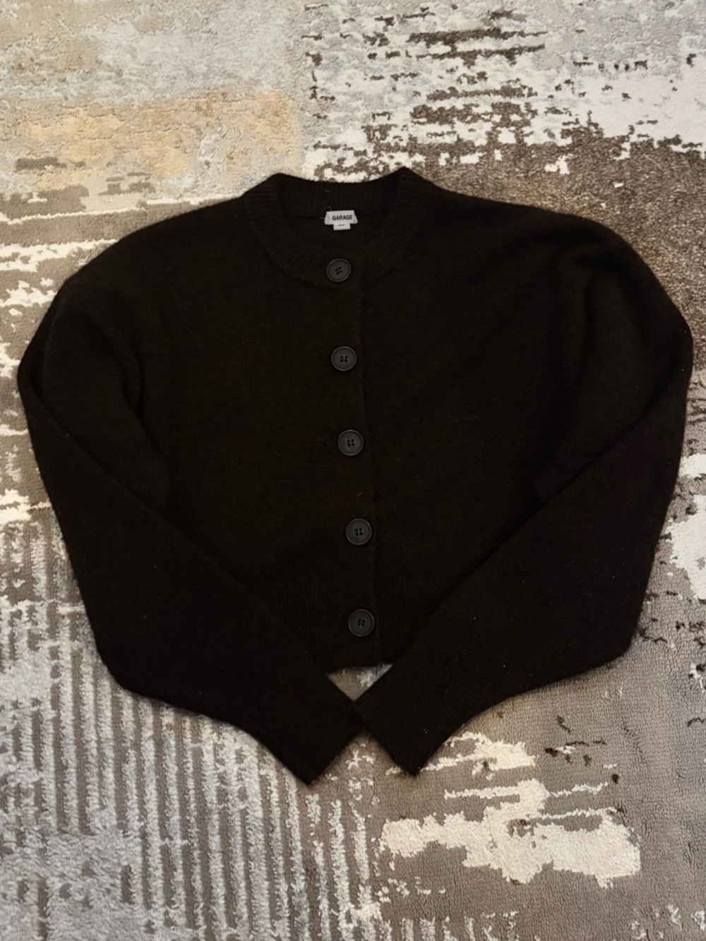 Garage Black Button-Front Cropped Sweater Cardigan